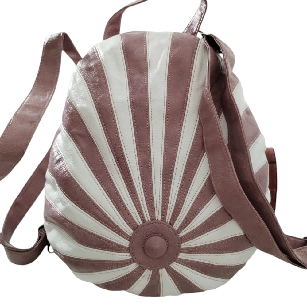 Large Soft Leather Patchwork Backpack Purse Handbage White/Pink Y2K Vintage Boho